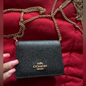 NEW Coach Black mini Crossbody wallet Bag with Gold detachable Chain with tags